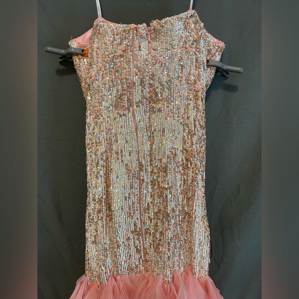 Vintage Sherri Hill Pink Sequin Silk Gown - Prom Homecoming Feather Train 4 Y2K - Picture 8 of 12